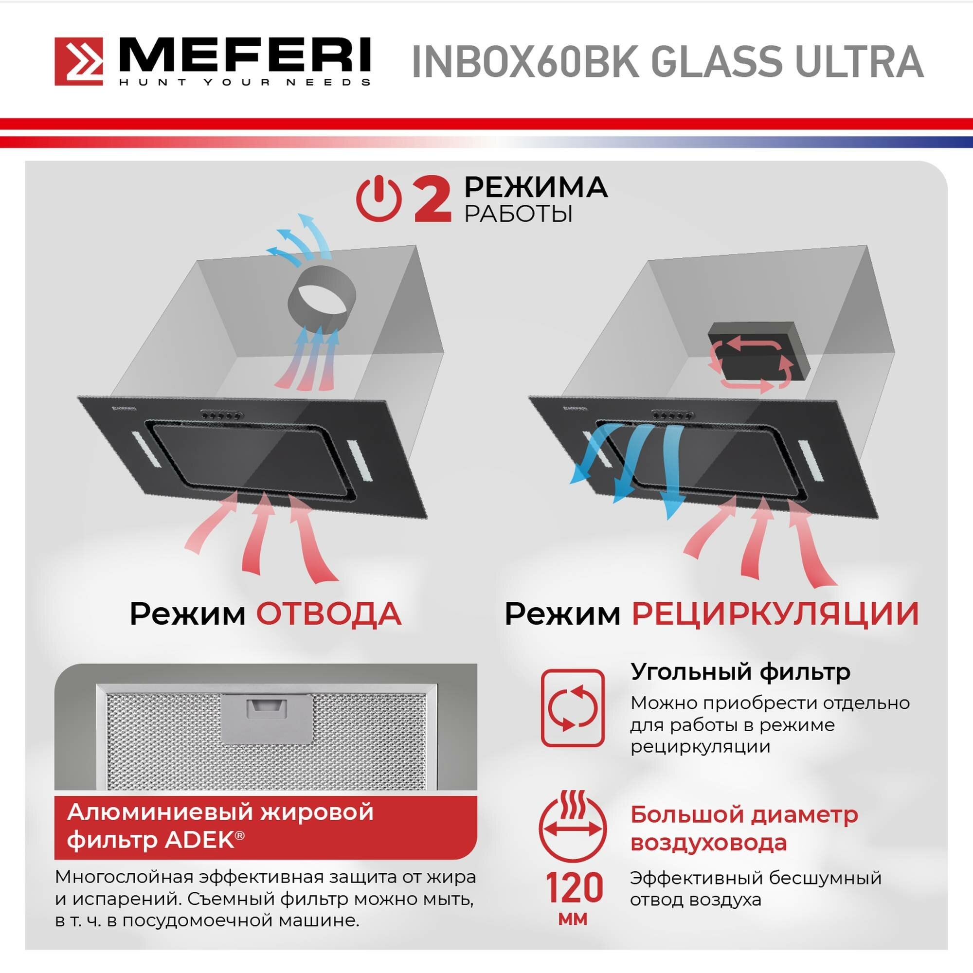 Полновстраиваемая вытяжка MEFERI INBOX60BK GLASS ULTRA, черный - фотография № 4