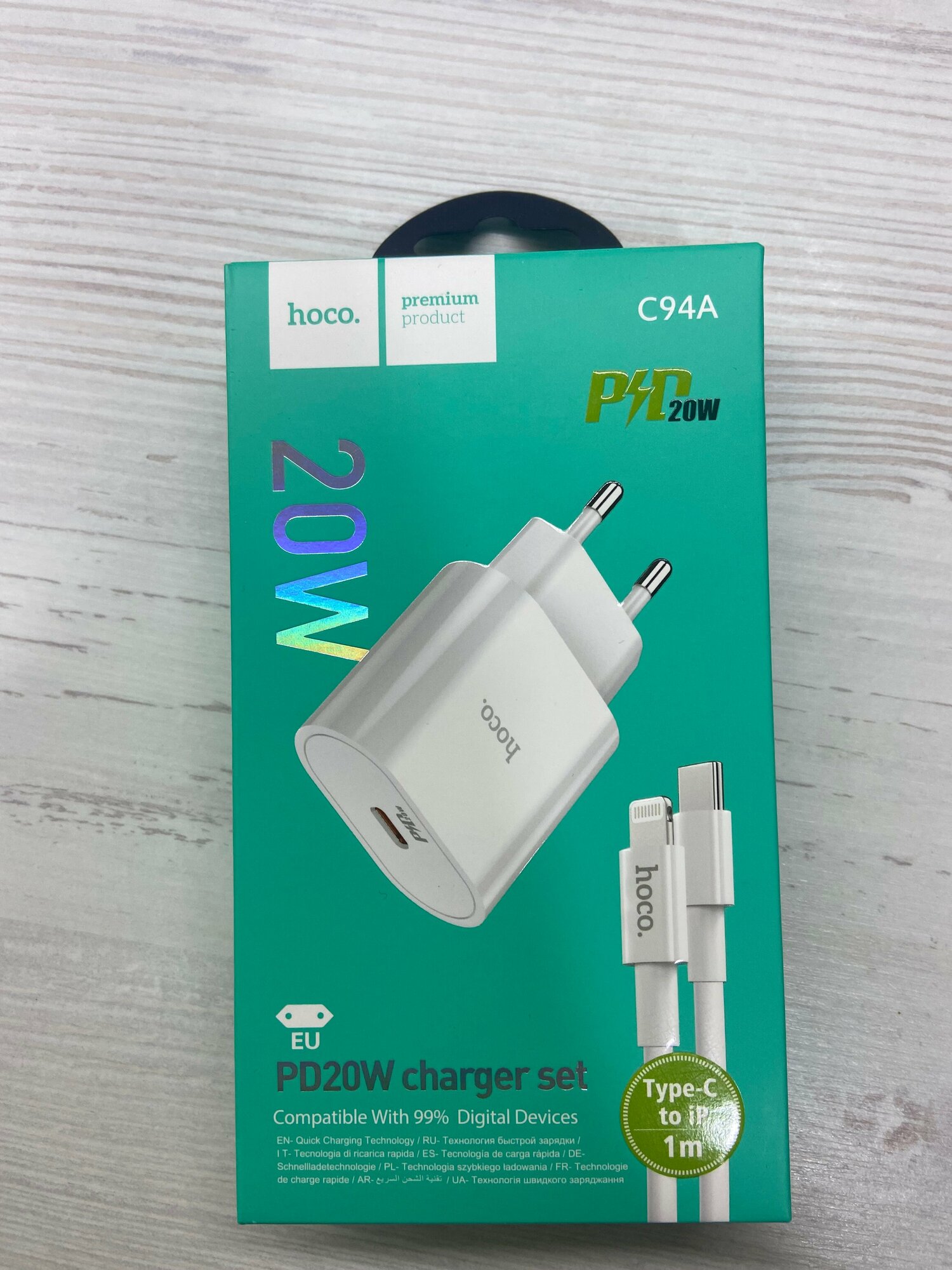 Сетевое зарядное устройство Hoco C94A PD20Wс кабелем USB Type-C - Lightning, 1м, белый