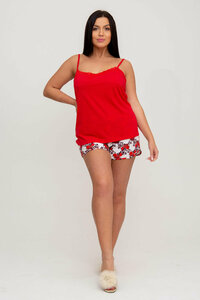 Фото Жен. пижама с шортами арт. 23-0098 Красный 46 Кулирка Моделлини Цветы