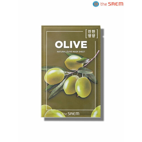 The Saem Тканевая маска Natural Olive Mask Sheet, 21 мл. маска на тканевой основе для лица с экстрактом женьшеня the saem natural red ginseng mask sheet 1 шт