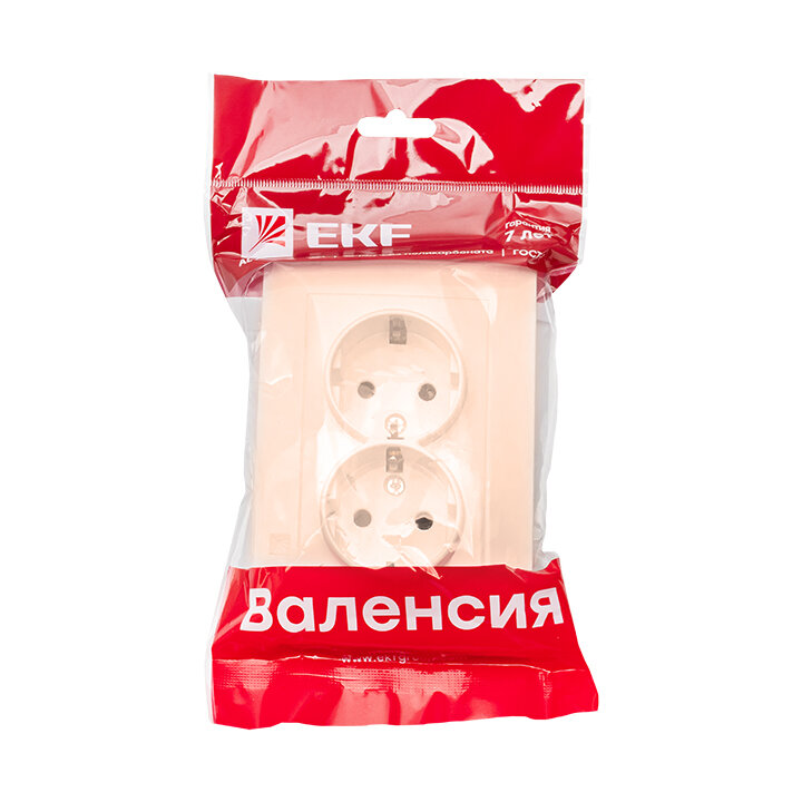 EWR16-128-20 EKF PROxima Валенсия розетка 2-местная с/з 16А кремовая с защ. штор. - фото №8