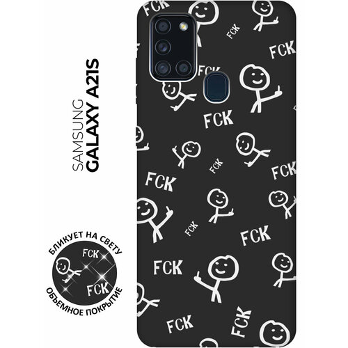 Матовый чехол Fck Pattern W для Samsung Galaxy A21s / Самсунг А21с с 3D эффектом черный матовый чехол fck pattern w для samsung galaxy s20 самсунг с20 с 3d эффектом черный