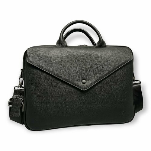 Портфель POUCHMAN, фактура гладкая, черный матовый