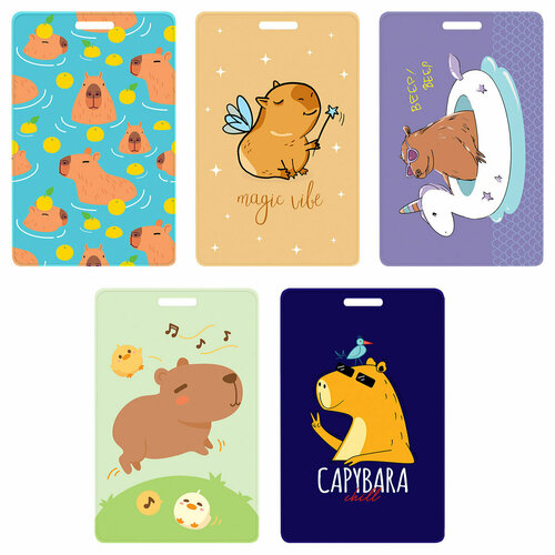 Комплект 20 шт Обложка-карман для карт и пропусков OfficeSpace Капибара 9565мм ПВХ ассорти 1046₽