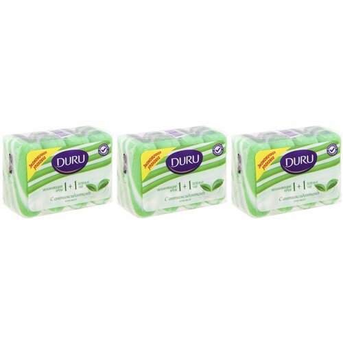Duru Крем-мыло туалетное Soft Sensations 1+1 Зеленый чай и увлажняющий крем, 4 шт по 80 г в уп, 320 г, 3 уп
