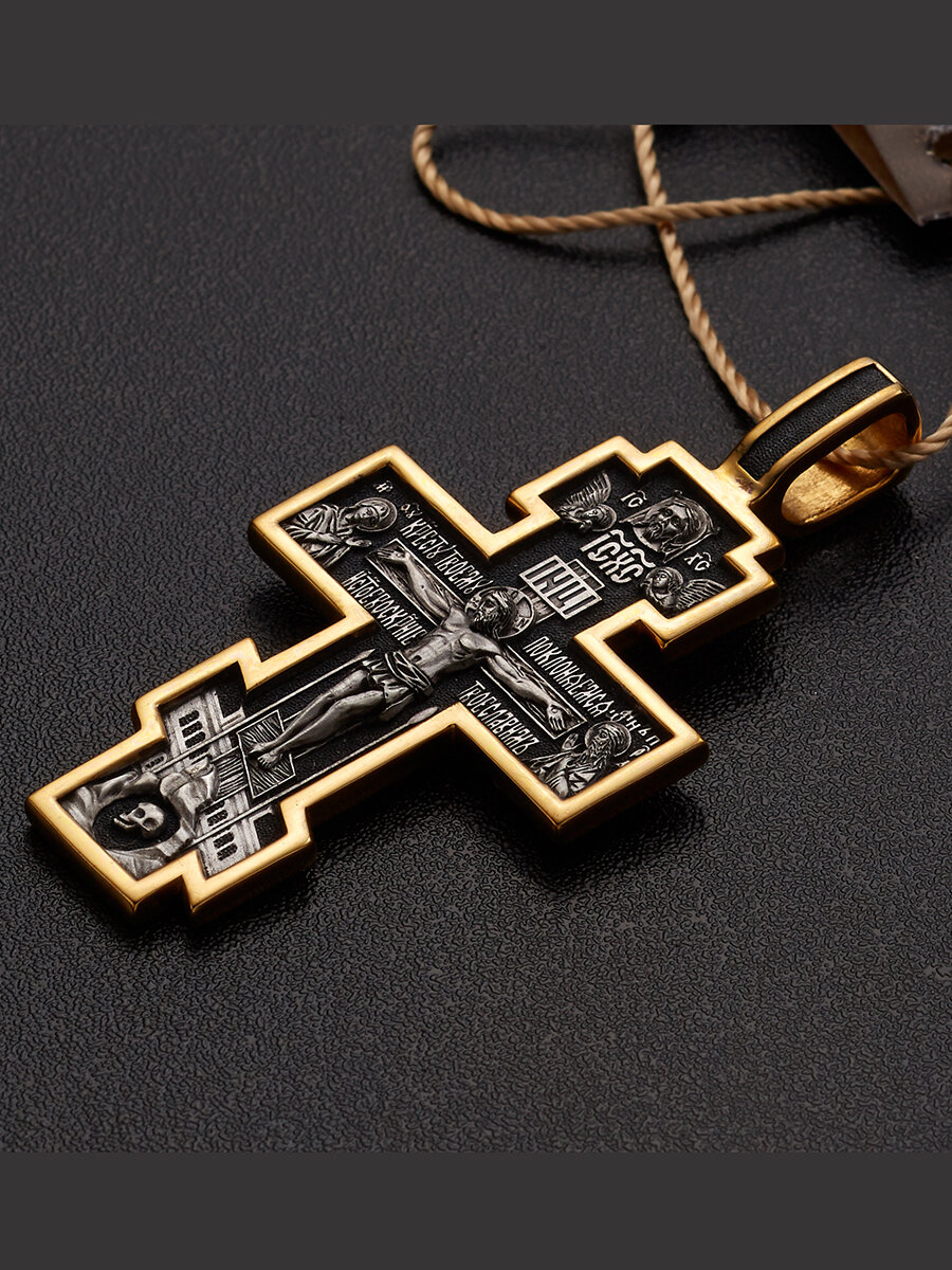 Крестик Angelskaya925 Крест серебряный мужской кулон подвеска серебро для мужчин, серебро, 925 проба, чернение, золочение