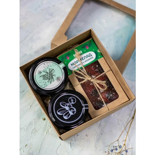 Сладкий подарочный набор продуктов Сосновый 4 в 1 чай и мармелад 1230₽