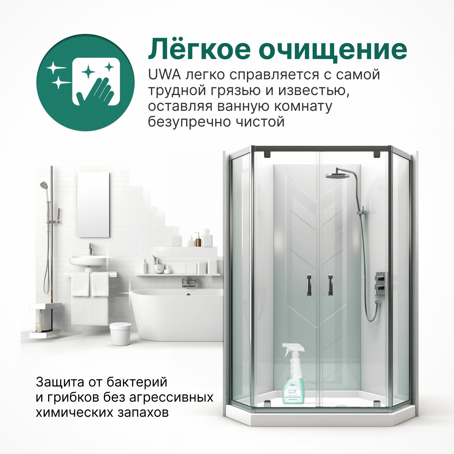 Очиститель для ванной комнаты универсальный UWA BATHROOM CLEANER. Для раковины, ванной, душевой кабинки, плитки, сантехники