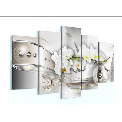 Модульная картина «Орхидеи в серых красках» 140х80 / Картина для интерьера / Модульная картина / Модульная картина на стену / Интерьерные картины