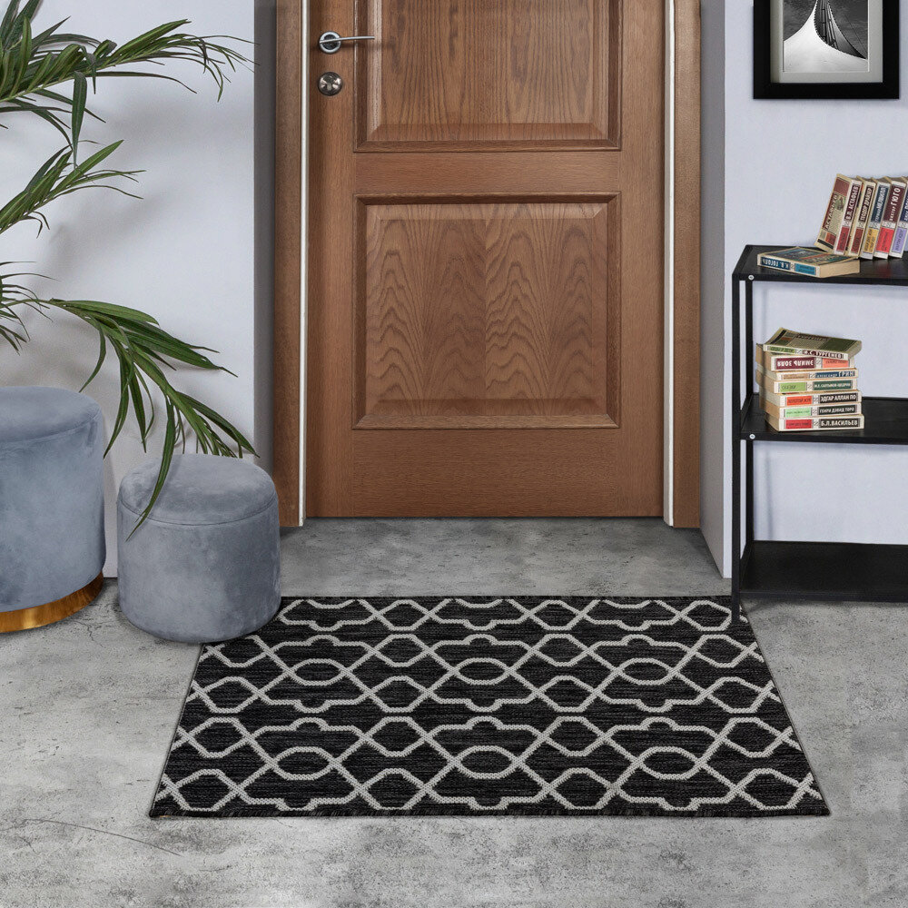 фото Ковер 0,8х1,5 м прямоугольный Side черно-серый безворсовый