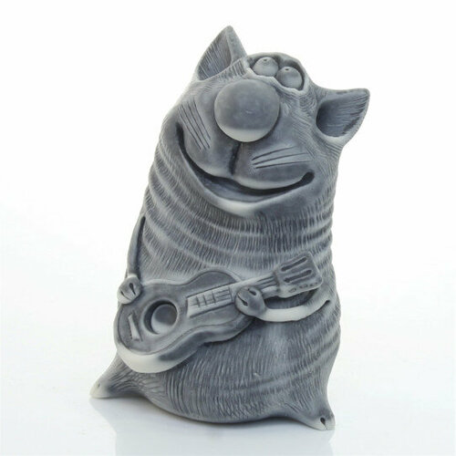 Статуэтка из камня Кот с гитарой авторский Фигурка кота 1010₽