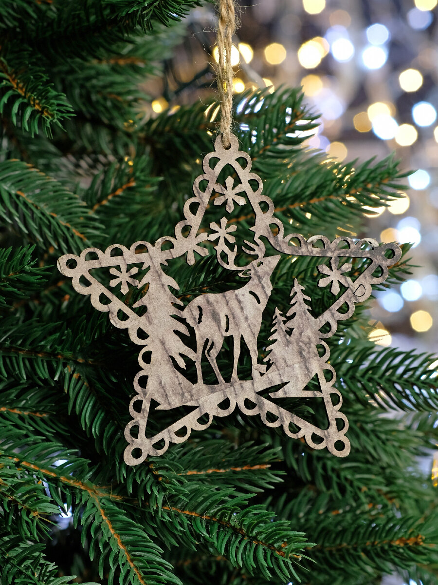 Рождественская декорация из дерева Звезда 12 см, 2шт