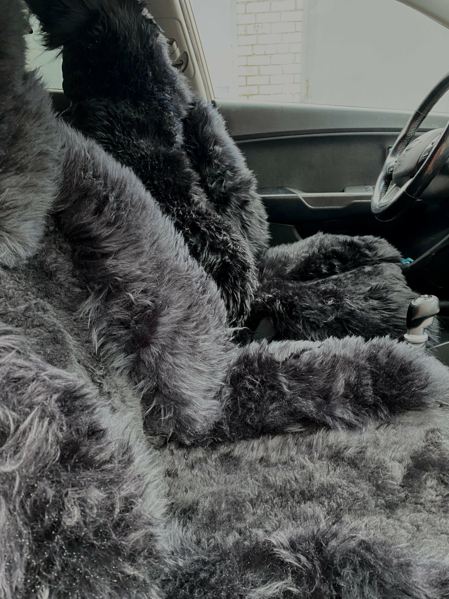 Накидки чехлы на сиденье авто мех натуральная овчина, длинный ворс, набор 2 шт. Черный