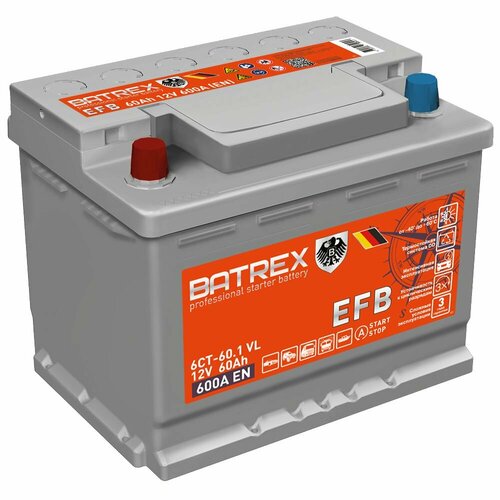 Аккумулятор BATREX EFB 60 Ah, 600 A, 242 х 175 х 190 прям. 4610082700413
