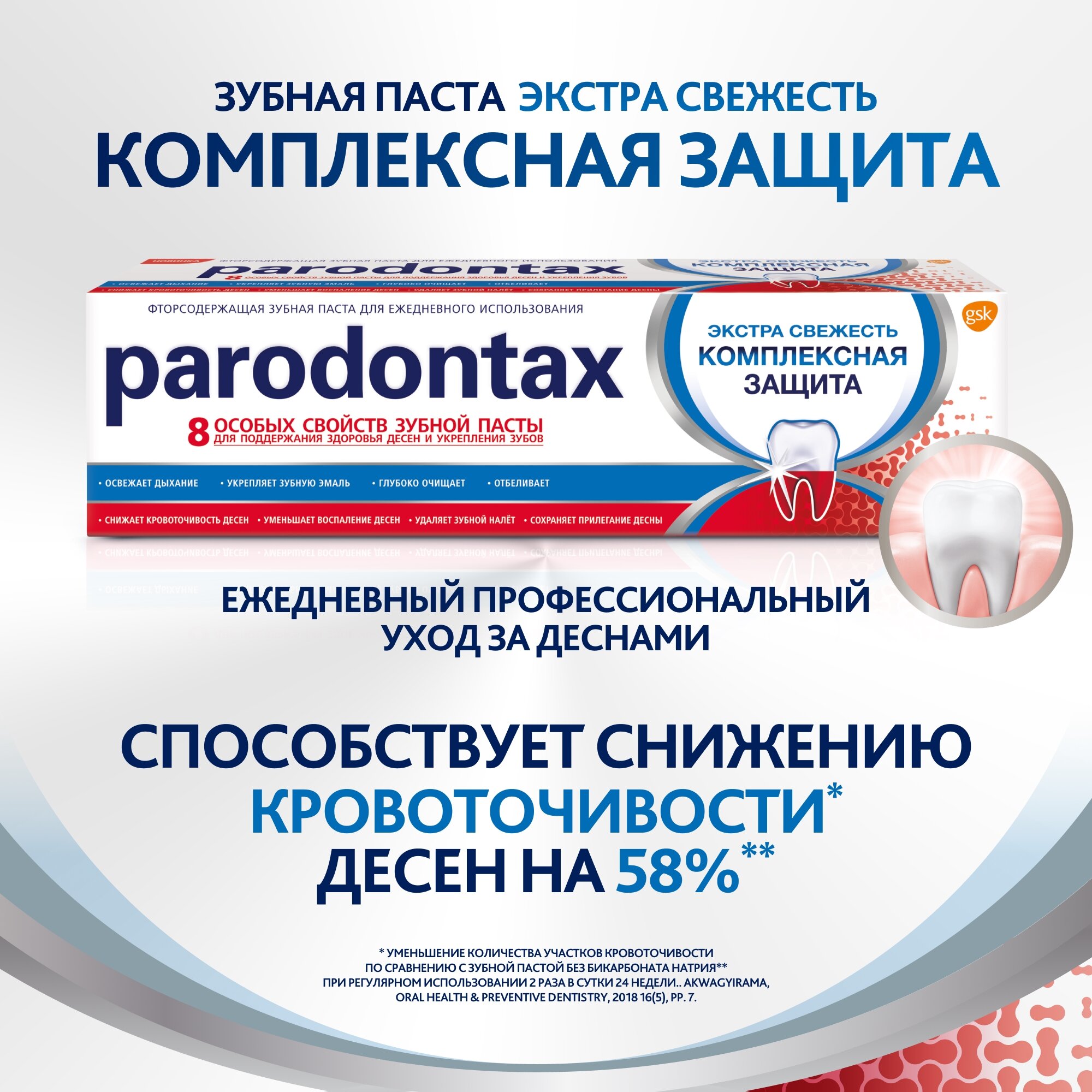 Зубная паста parodontax Комплексная Защита, от кровоточивости десен для укрепления зубов и поддержания здоровья десен с фтором, 50мл*2шт