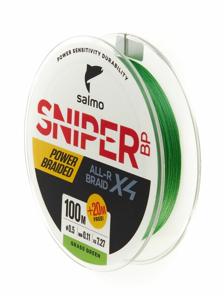 Плетеный шнур Salmo Sniper BP ALL R BRAID х4 Grass Green 120 м 0.11 мм тест 7.27 кг
