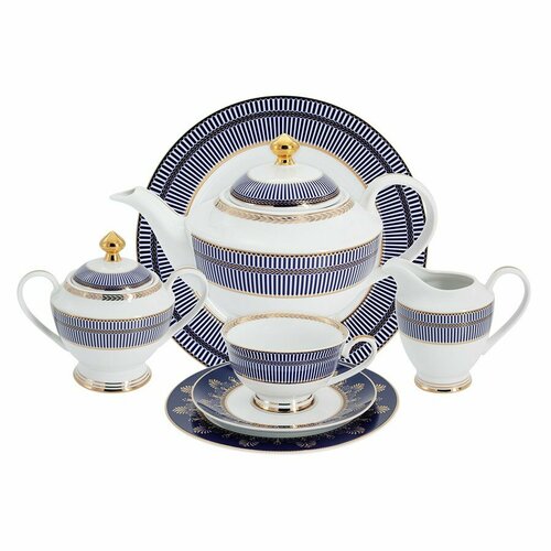 Чайный сервиз на 6 персон "Империя", 23 предмета, цвет синий, фарфор, Anna Lafarg Midori, AL-K6041-Y6_23-MI