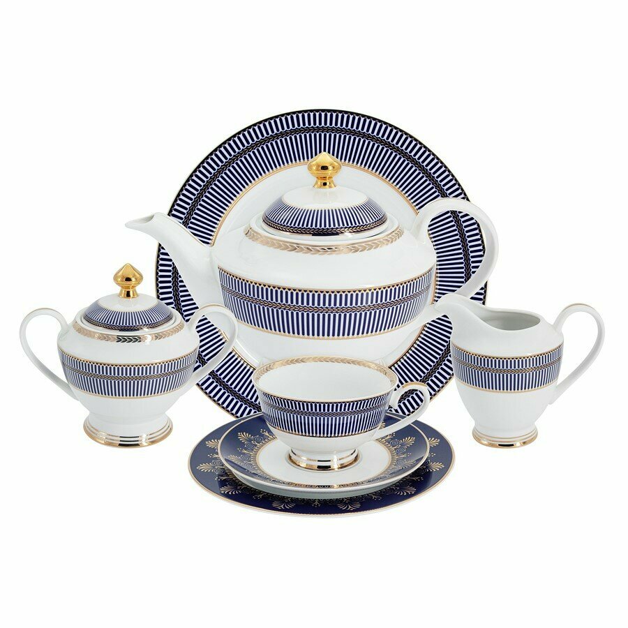 Чайный сервиз на 12 персон "Империя", 42 предмета, цвет синий, фарфор, Anna Lafarg Midori, AL-K6041-Y6_42-MI