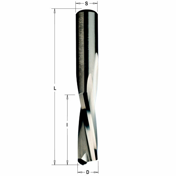 Фреза из твёрдого сплава спиральная нижний рез 6x27x70 Z=2 S=6 RH CMT 192.060.11