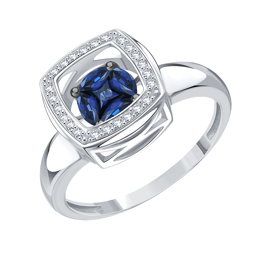 Кольцо Diamant online, белое золото, 585 проба, сапфир, бриллиант