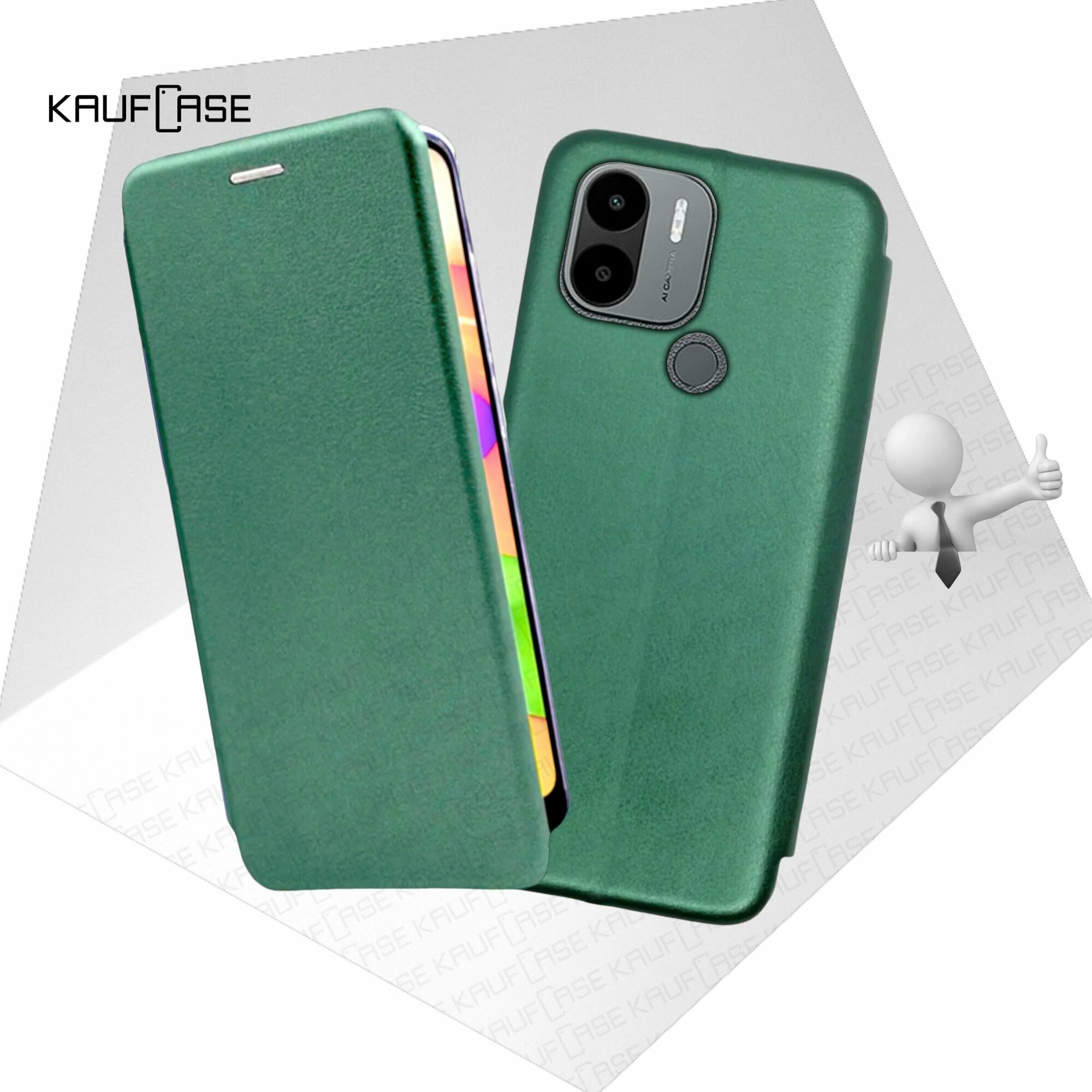 Чехол книжка KaufCase для телефона Xiaomi Redmi A1+ /A2+ /Poco C51 (6.52"), темно-зеленый. Трансфомер