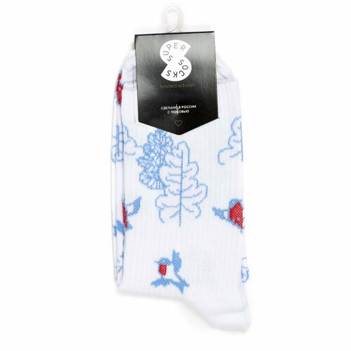 Носки Super socks Новогодние носочки, размер 40-45, белый, коричневый, голубой