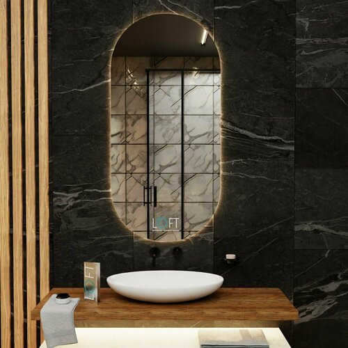 Зеркало с подсветкой настенное контражурная подсветка овальное зеркало без рамы 90х45 см для дома для ванной в прихожую 17000₽