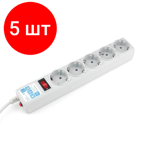 Комплект 5 штук, Сетевой фильтр Power Cube B 3.0 м 5 розеток (серый) 10А/2.2кВт (SPG-B-10) сетевой фильтр power cube spg b 15 black 5 розеток с з 10а 2200 вт черный 5 м 324 мм 52 мм 41 мм 0 75 м² 5