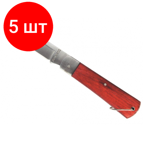 нож складной kendo 16мм прямое лезвие деревянная ручка Комплект 5 штук, Нож Sparta складной, длина 200мм, прямое лезвие, деревянная ручка (78998)