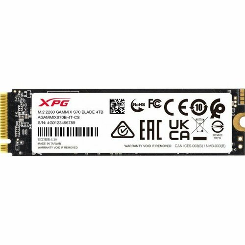 A-DATA Накопитель SSD A-Data PCIe 4.0 x4 4TB AGAMMIXS70B-4T-CS XPG Gammix S70 Blade M.2 2280 AGAMMIXS70B-4T-CS