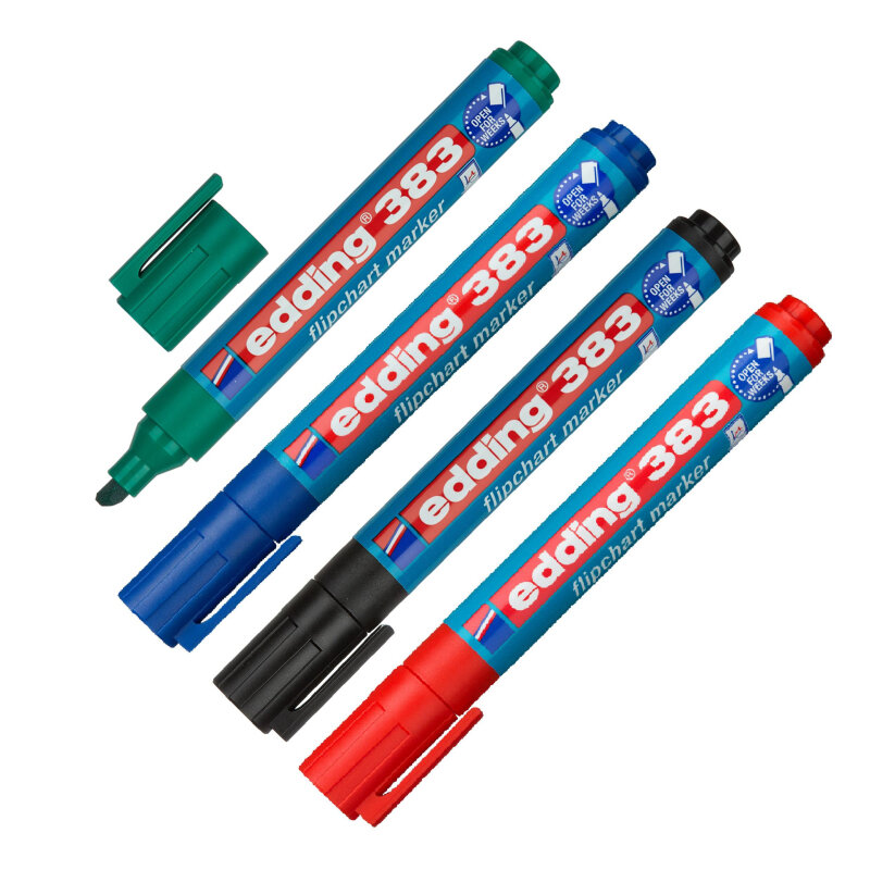 Комплект 4 наб, Набор маркеров для флипчартов EDDING 383, 1-5 мм, 4 цвета в ПВХ конверте
