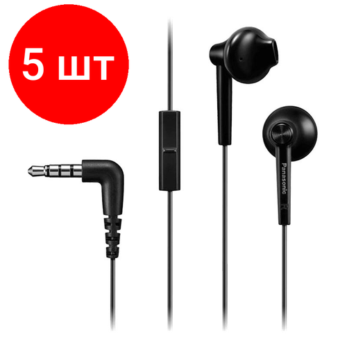 Комплект 5 штук Наушники Panasonic RP-TCM55GC-K вкладыши с микрофоном черный 6983₽