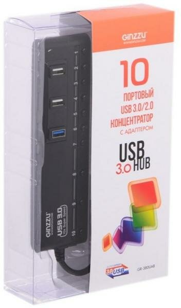 USB-концентратор Ginzzu GR-380UAB разъемов: 10