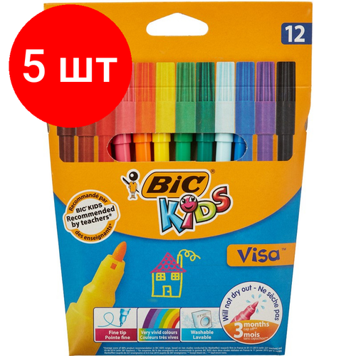 Комплект 5 упаковок, Фломастеры 12цв, Bic, 888695 фломастеры bic visa 12шт 888695