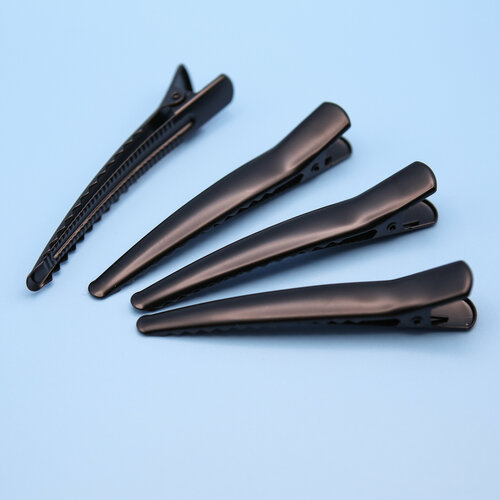 Зажимы заколки для волос уточкакрокодильчик парикмахерские металлические чёрные 8см 4 шт 386₽