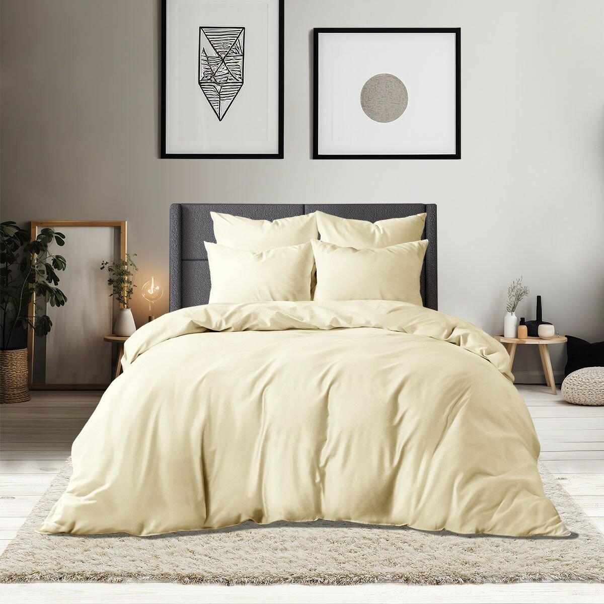Комплект постельного белья 1,5-спальный размер Monochrome сатин 100% хлопок / 2 наволочки 70*70 /Бежевый/премиум качество