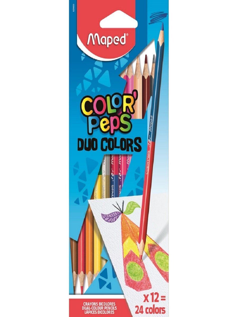 карандаши цветные Maped Color Pep's, двусторонние, треугольные, в картонном футляре, 24 цвета, 12 штук - фото №12