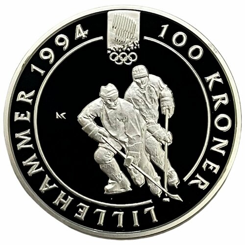 Норвегия 100 крон 1992 г. (XVII Зимние олимпийские игры, Лиллехаммер 1994 - Хоккей) (Proof) клуб нумизмат монета 100 крон норвегии 1993 года серебро гаральд v