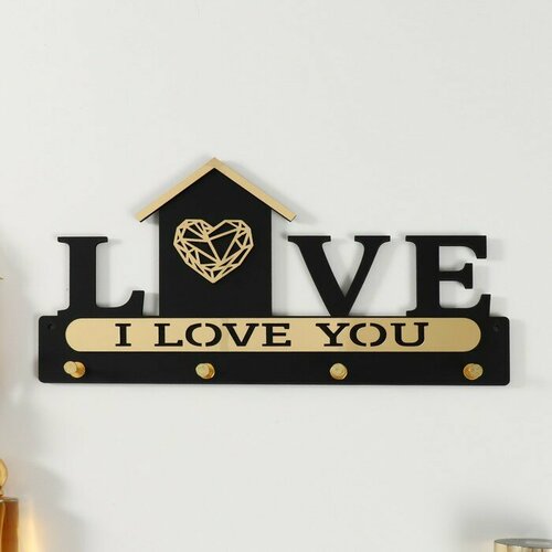 Крючки декоративные дерево Дом с сердцем чёрный зеркальный 28х338х168 см 1750₽