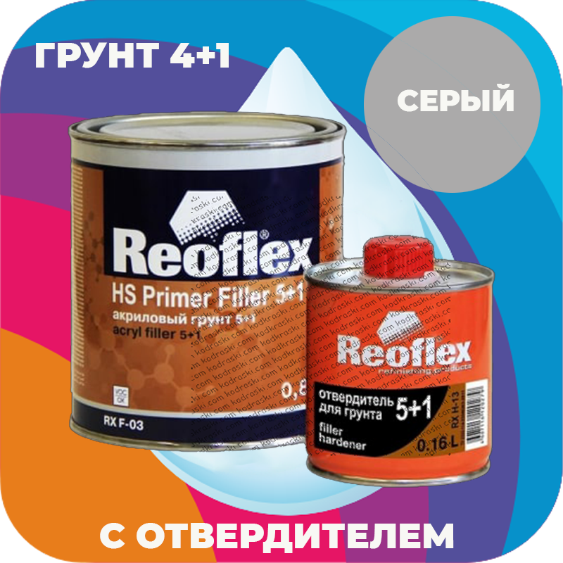 Акриловый грунт Reoflex 5+1 0.8 л, серый RX F-03 с отвердителем