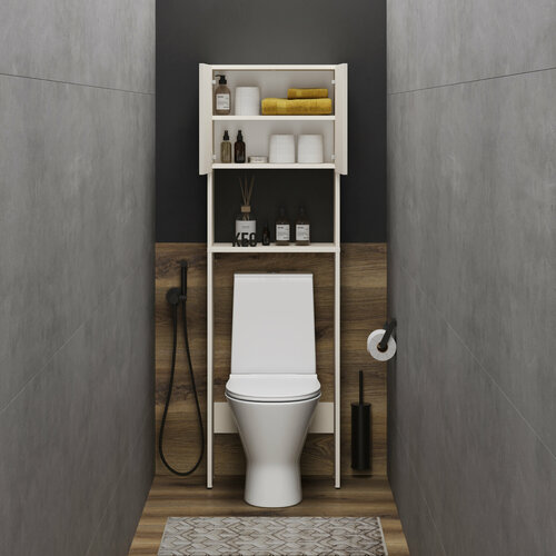 Стеллаж высокий в ванную комнату и в санузел над унитазом Кео СТЖ-100 молочный белый 1626х269х508 мм 4671₽