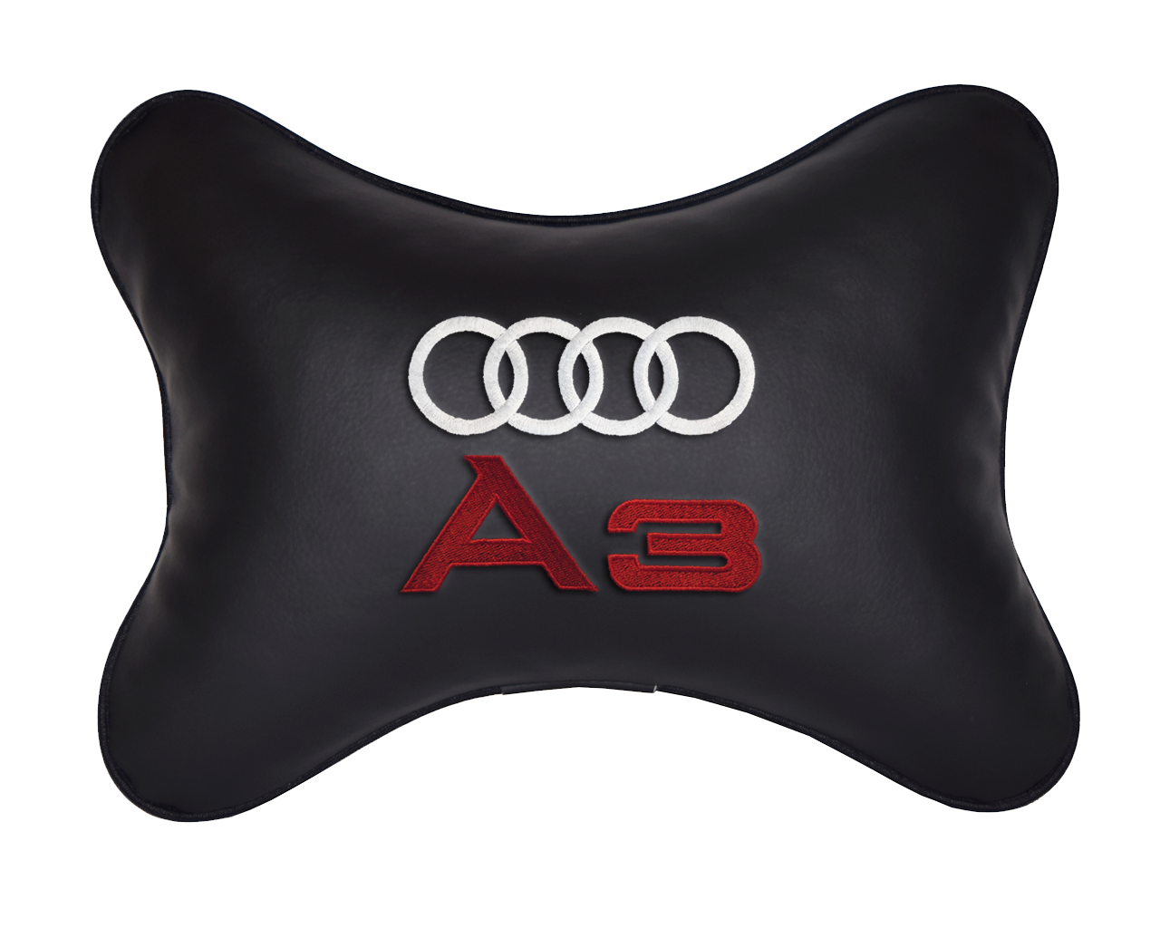 Подушка на подголовник экокожа Black с логотипом автомобиля AUDI A3
