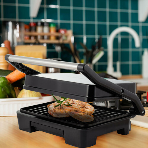 Гриль электрический 900 Вт Kamille KM 6722 с антипригарным покрытием серебристый 277000₽