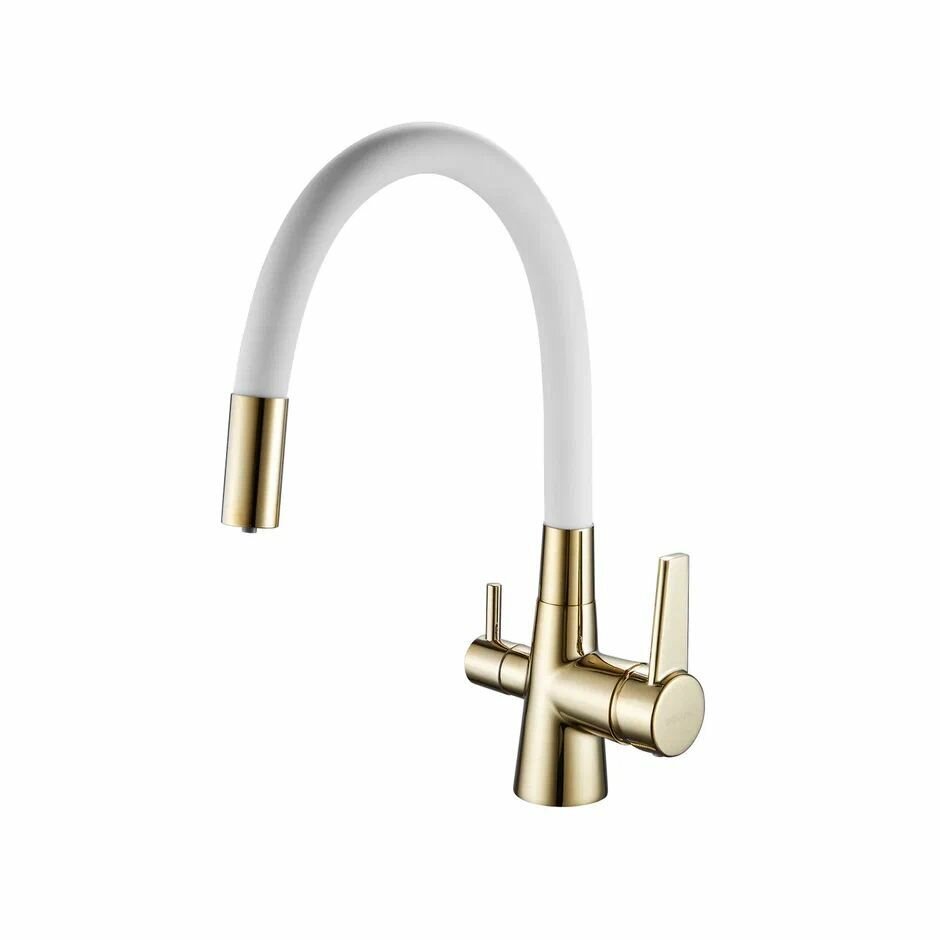 Смеситель для кухни с краном для питьевой воды и гибким изливом, Shevanik S668E золото