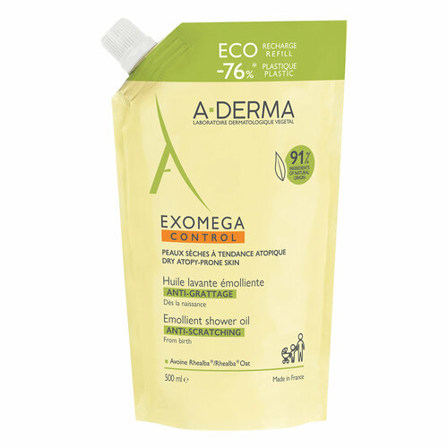 A-DERMA EXOMEGA CONTROL Смягчающее масло для душа сменный блок, 500 мл