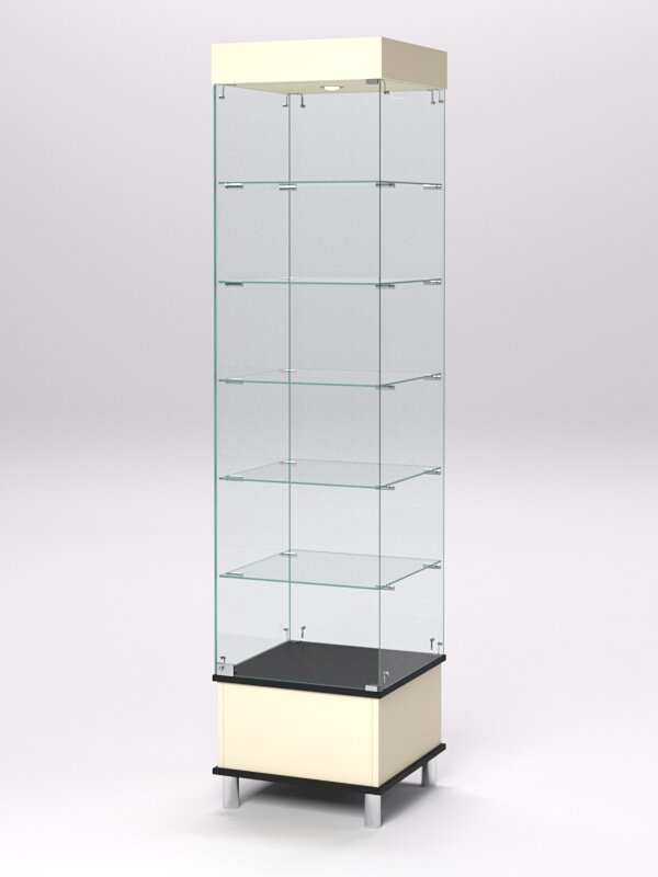 Витрина стеклянная "примавера подиум модерн" №510-Ф (с дверкой, задняя стенка - стекло), Крем Вайс и Черный 45 x 45 x 188 см