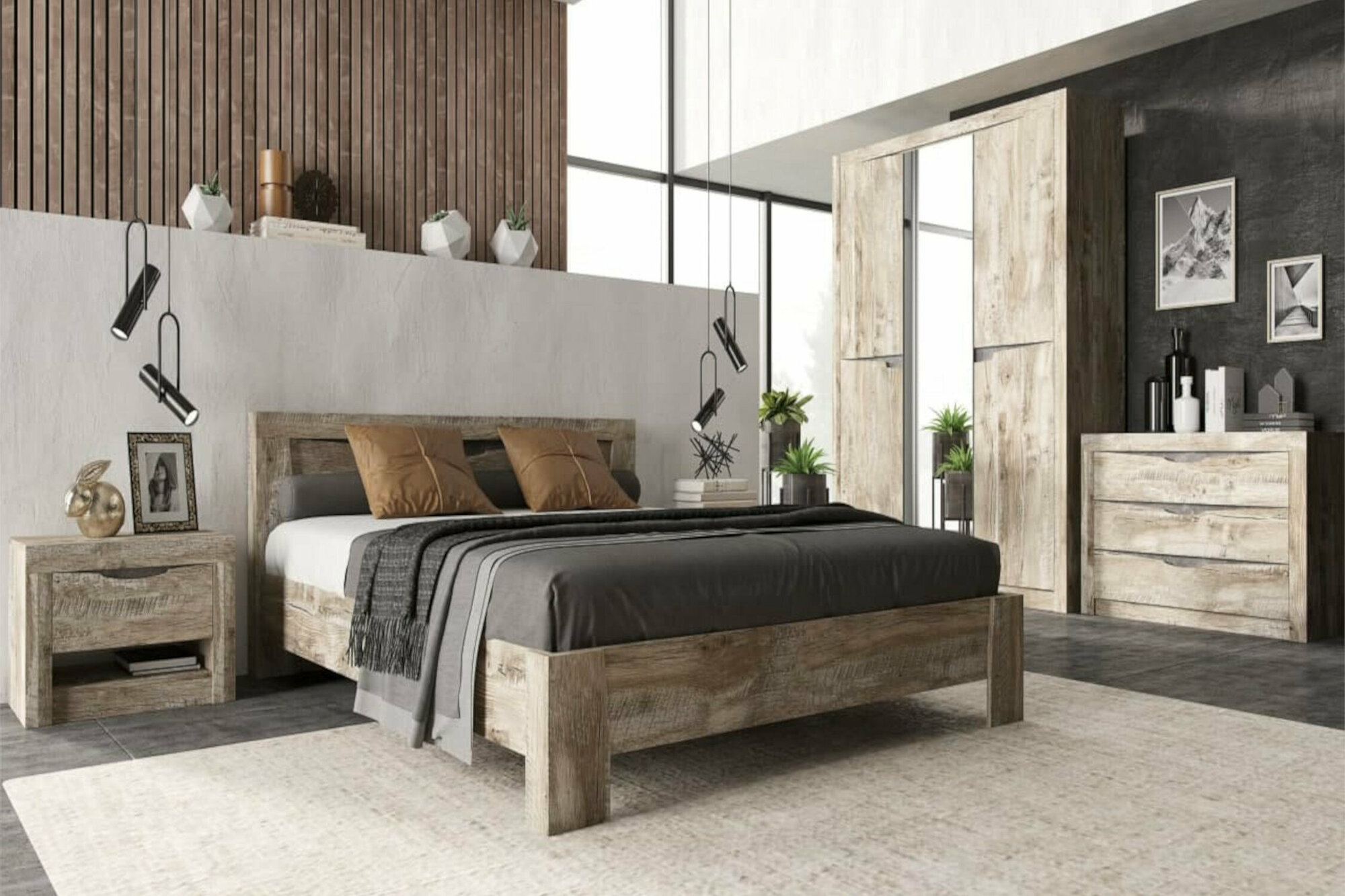 фото Спальный гарнитур Миф Ривьера дуб юкон / бетон темный