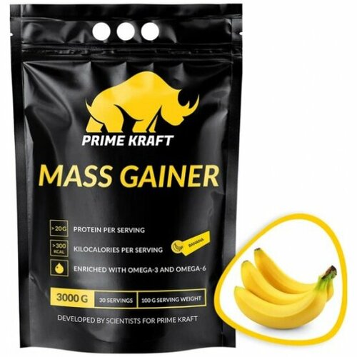 Гейнер PRIME KRAFT Mass Gainer (банан), 3000гр