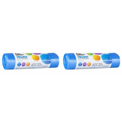Fun Clean Мешки для мусора Голубые Прочные 60л 20шт в рулоне 2 уп 485₽