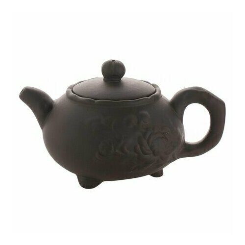 Чайник глиняный темно-коричневый Хризантема, 170 мл